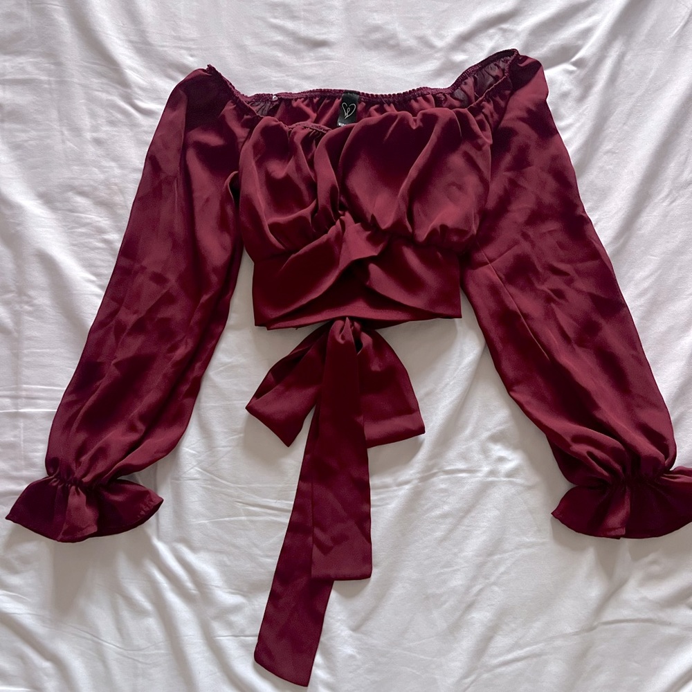 Maroon Long Sleeve Crop Top
